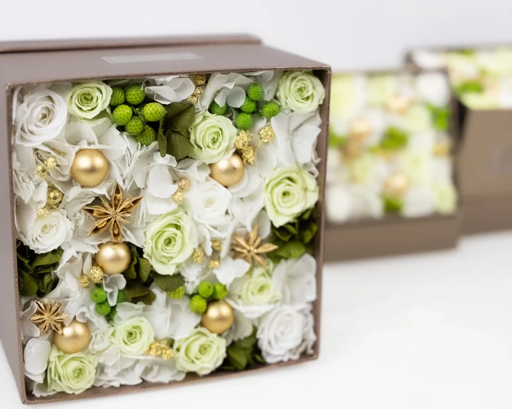 Preserved flowers and seeds in a box called "YUKI" Medium Size